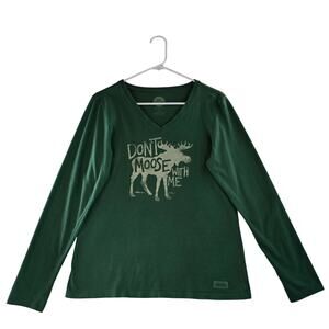 Life is Good Classic Fit Crusher Tee "Don't Moose with Me" Green Size M Women's